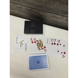 Standard Playing Cards Deck with Black Plastic Storage Case Blue Geometric Back